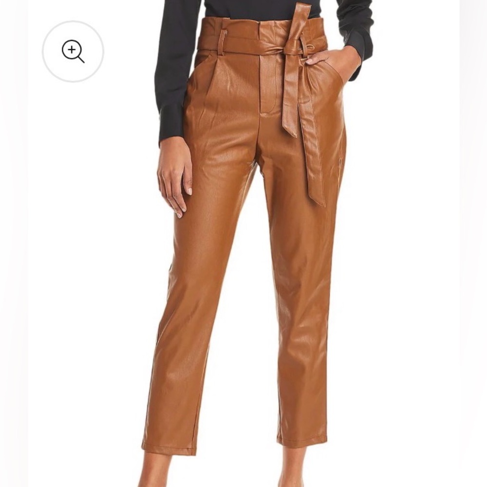 Lucy Paris Vegan Leather Paperbag Waist Pants - Cognac - Medium